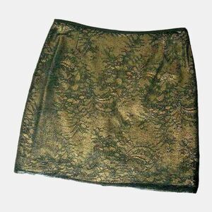 Elie Tahari Womens Skirt Size 10 Gold Black Lace Overlay Short Lined Holiday